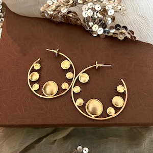 Designer Gold Tone Hoops/ Statement Hoops/ Stylish Hoops/ Hoop Earrings/ Fashion Earrings image 1