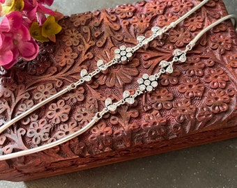 Stone Studded Pure 925 Pair of Silver Anklets- Set of Two