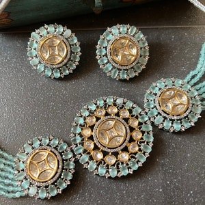 Victorian Kundan Choker Necklace with Earrings / Wedding Necklace Set/ Indian Kundan Jewellery
