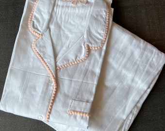Elephant Design White Cotton Night Suit Set of Two / Ladies 