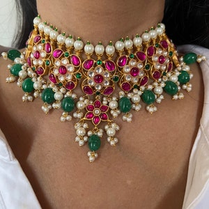 SHIVKA Beautiful Flora Kundan Choker with Pretty Earrings/ Wedding Choker Set/ Bridal Choker Set/ Wedding Jewellery/ Kundan Jewellery