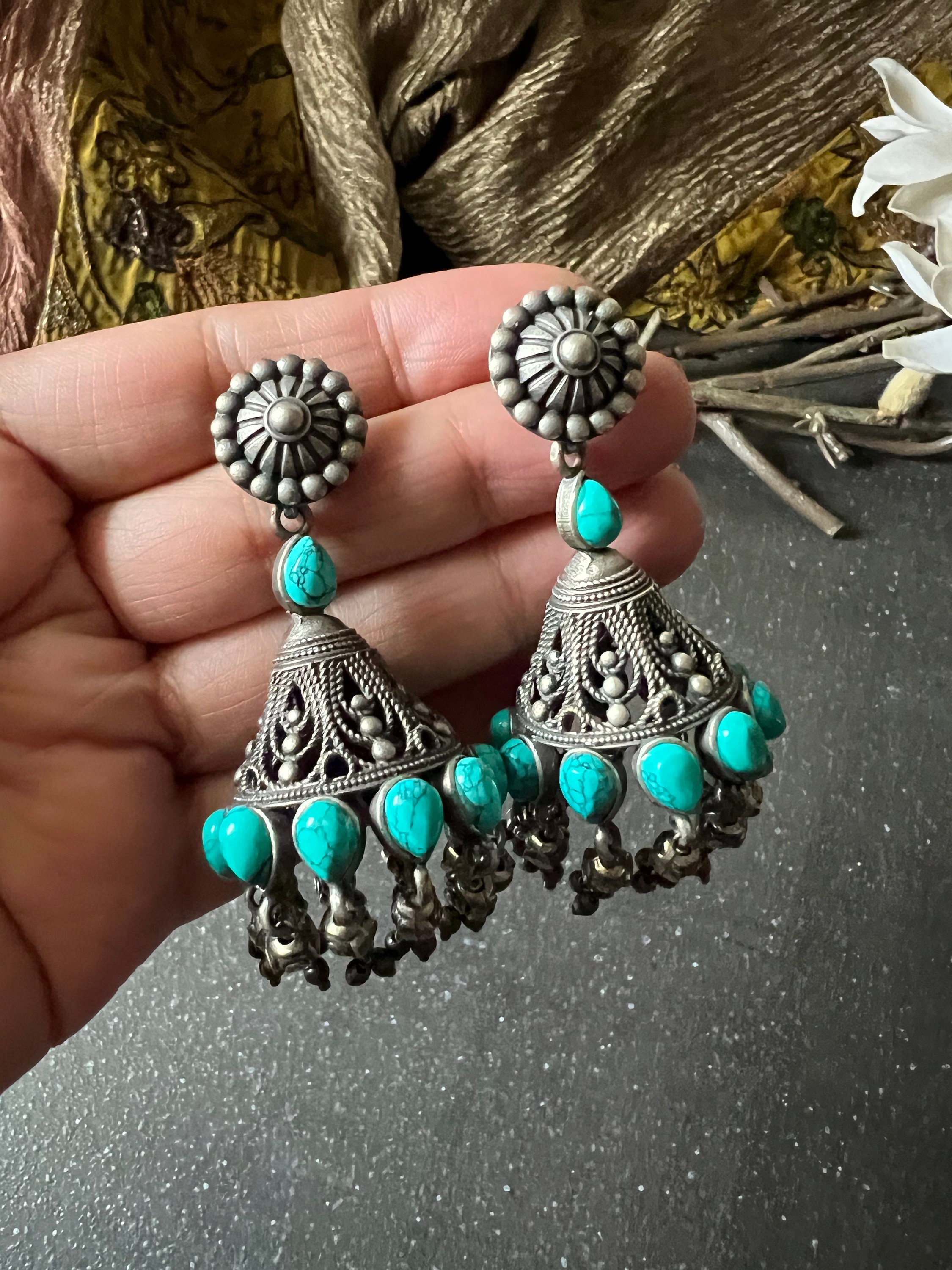 Antique Turquoise Jhumka Earrings Etsy Australia