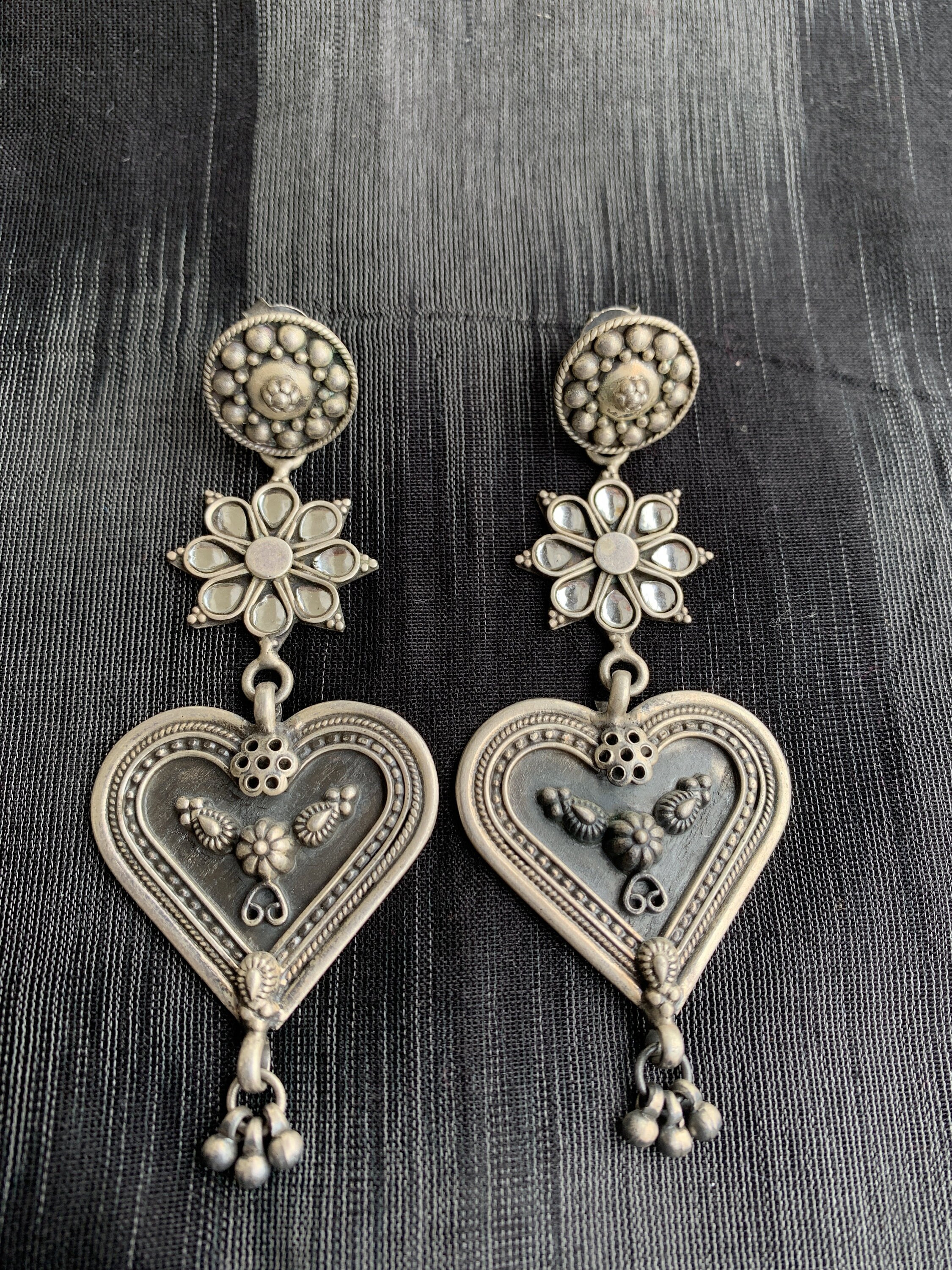 Pure Silver 925 Floral Heart Earrings/ Vintage Real Silver Pure Silver 925 Floral Heart Earrings/ Vintage Real Silver