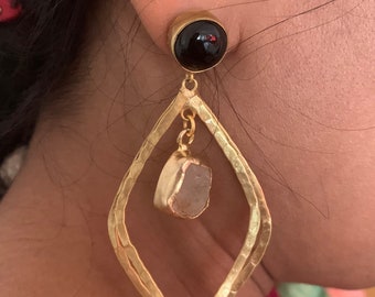 Double Stone Statement Danglers/ Designer Earrings/ Stylish Earrings/ Gemstones Earrings