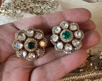 Pure 925 Silver Polki Stud Earrings - Premium Quality, Exquisite Craftsmanship