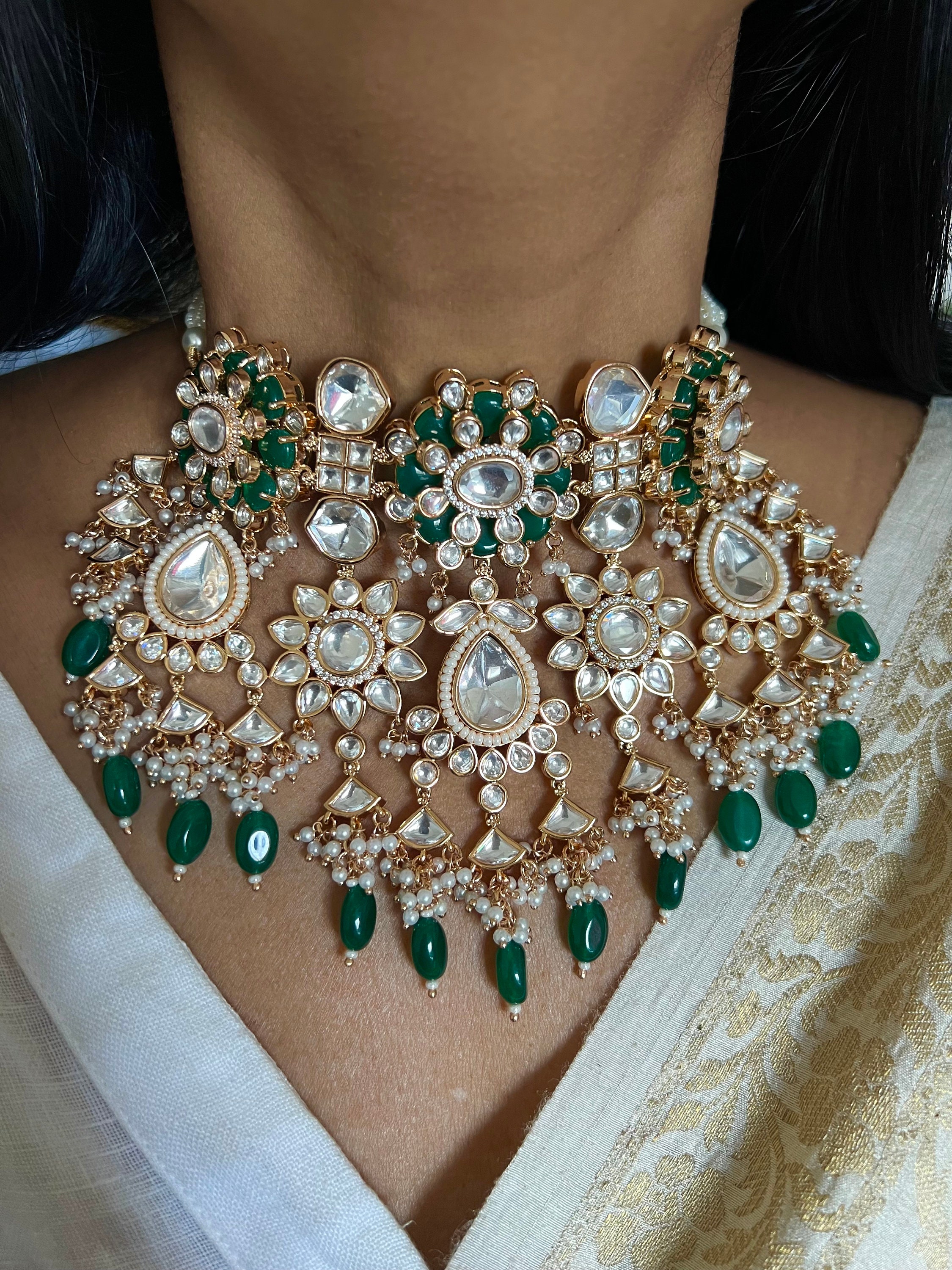 Bikaneri Kundan Choker Necklace With Earrings Wedding Set Bridal