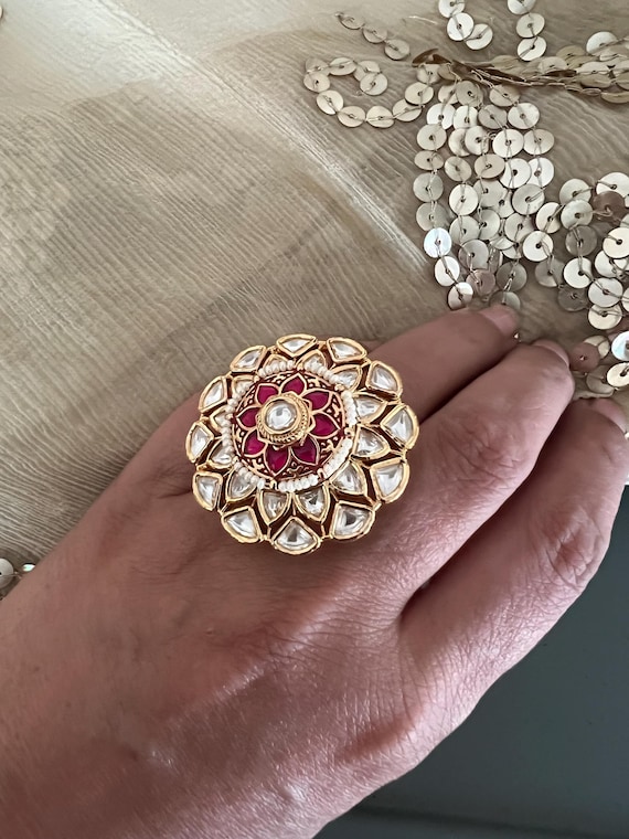 Statement Kundan Rotating Ring Etsy