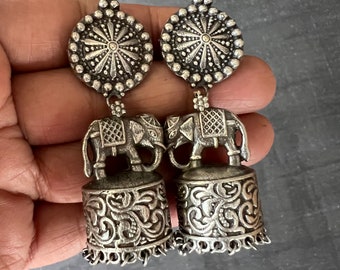 Elegant Elephant Jhumki Earrings/ Antique Earrings/ Antique Jhumkas/ Indian Earrings/ Art Jewellery/ Vintage Jewellery