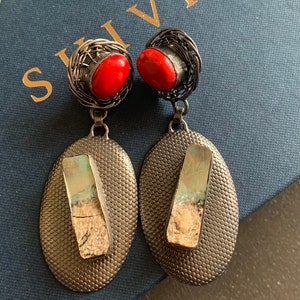 Statement Coral Rhodium Danglers/ Designer Earrings/ Gemstones Earrings/ Stylish Earrings/ Rhodium Polish Earrings