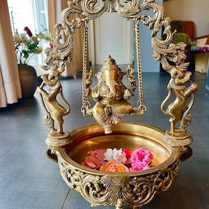 Divine Ganesha Jhoola with Urli - Solid Brass Splendor