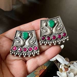Antique Peacock Earrings/ Handcrafted Studs/ Indian Studs/ Brass Studs/ Antique Studs/ Oxidised Studs