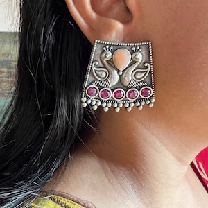 Antique Peacock Earrings/ Handcrafted Studs/ Indian Studs/ Brass Studs/ Antique Studs/ Oxidised Studs