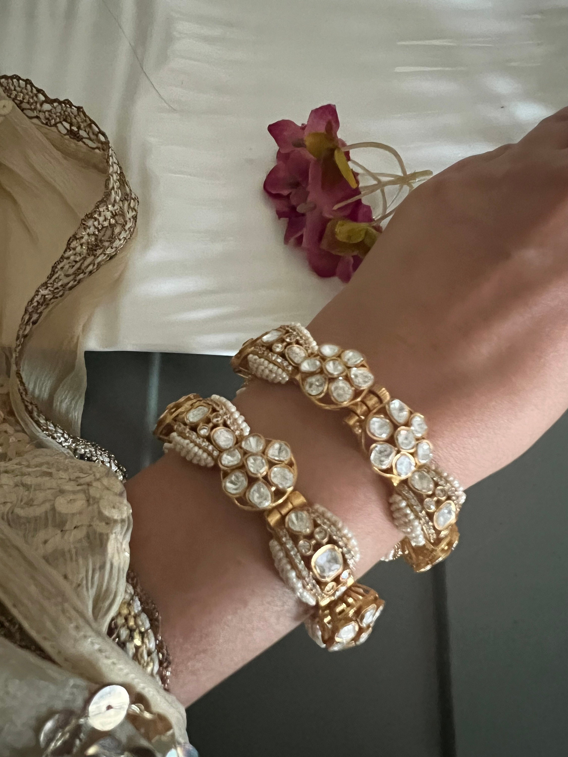 Moissanite Kundan Gajra Bracelet Set of Two/ Wedding Bracelet