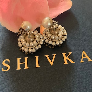 Vintage Pure 925 Silver Pearl Jhumki Earrings