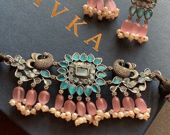 Monalisa Choker with Earrings / Antique Indian Choker Set