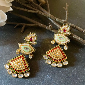 Lotus Red Kundan Meenakari Earrings/ Bridal Earrings/ Wedding Earrings/ Bridal Shower