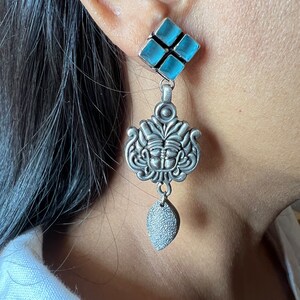 Antique Stone Danglers/ Silver Replica / Handcrafted Earrings