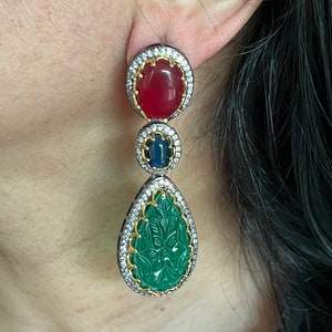 Exquisite Carved Stone Earrings - Premium Brass Craftsmanship