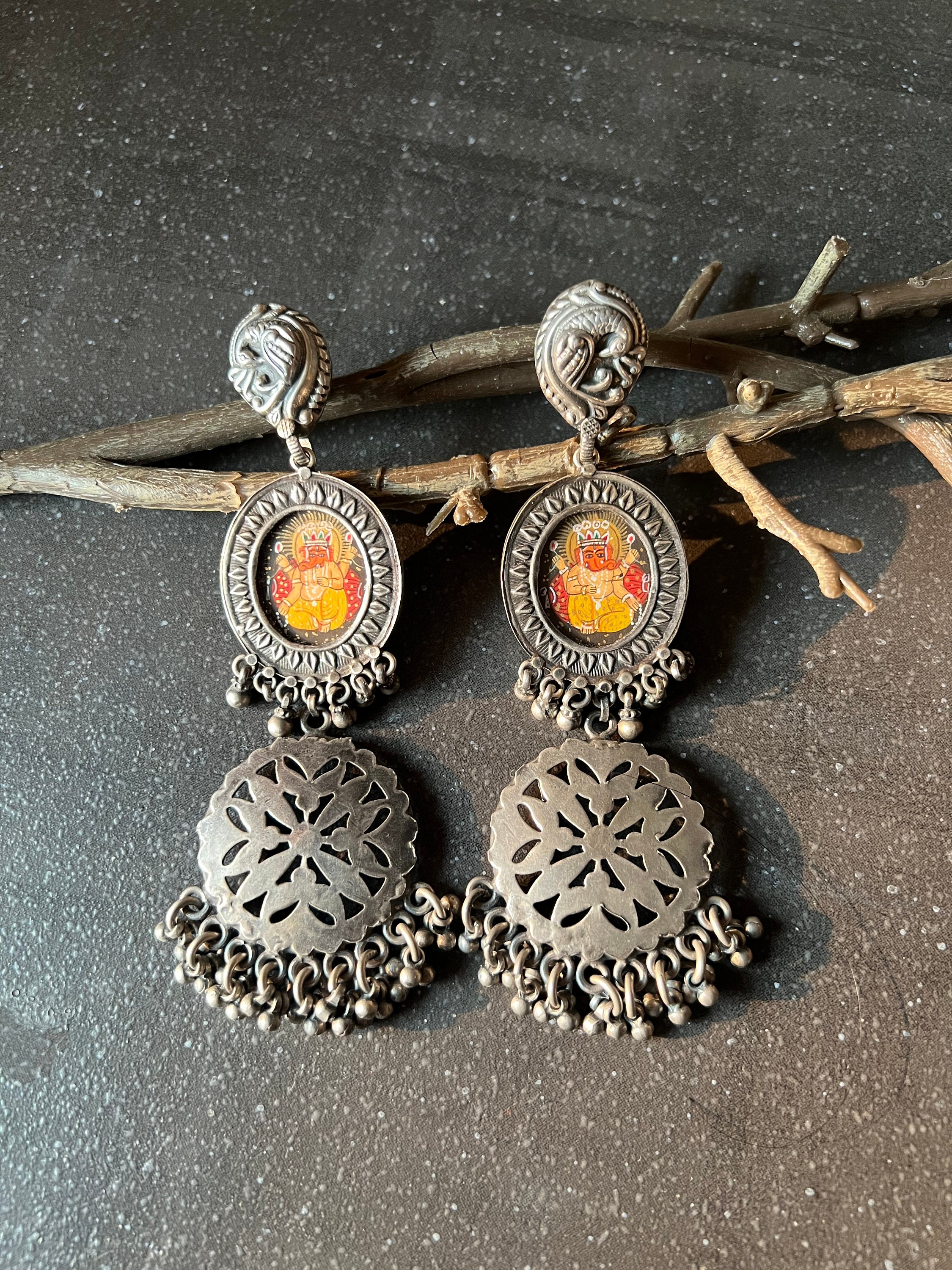 Hand painted Glass Sterling Silver Earrings Etsy Canada