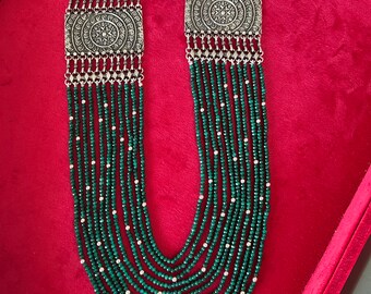 Green Onyx Sterling Silver Rani Haar/ Real Silver Necklace/ Green Onyx Necklace