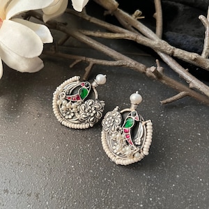 Designer Pure 925 Silver Pearl Studs/ Silver Jewellery/ Real Silver/ 925 Silver Earrings