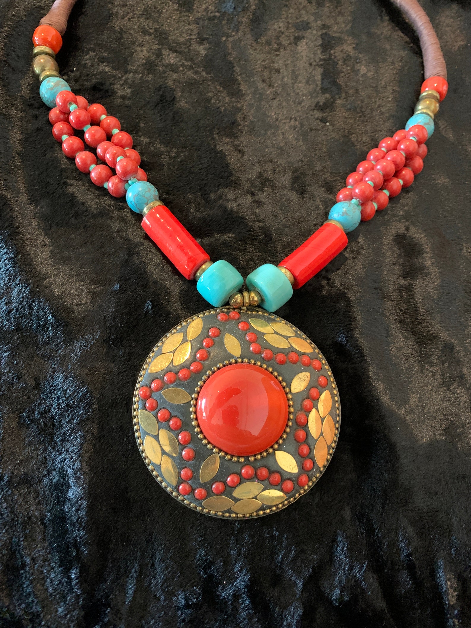 Red Gold Pendant Necklace Etsy