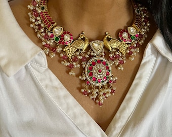 Designer Wedding Necklace with Kundan Earrings