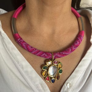 Fusion Navratna Hasli Necklace | SHIVKA | Statement Jewelry