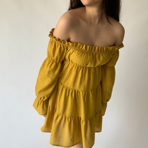 Mustard Yellow Off Shoulder Dress