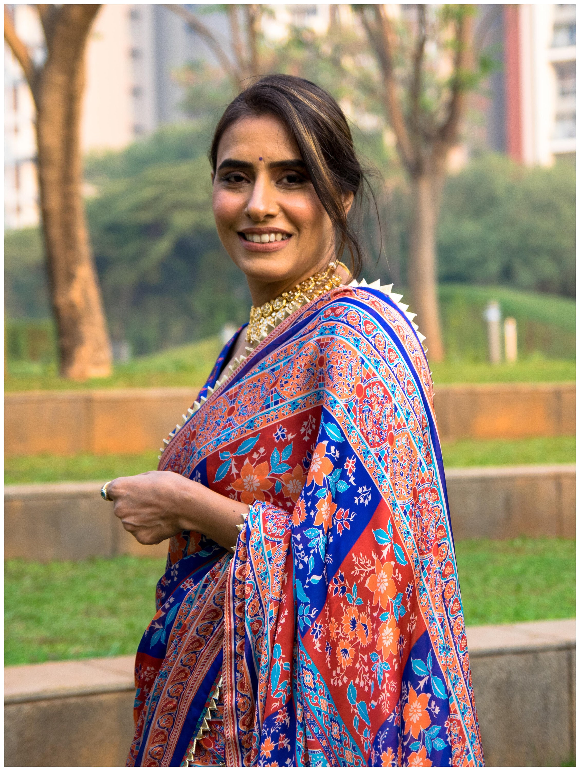 Orange Blue Saree - Noor - Etsy