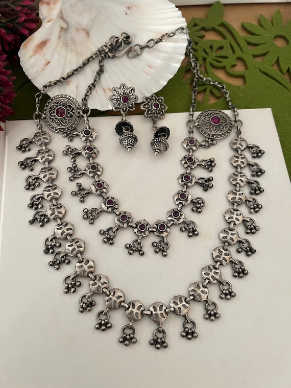 Vintage Pure 925 Silver Necklace with Earrings