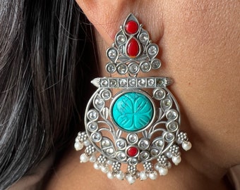 Antique Zirconia Earrings/ Stones Earrings/ Indian Earrings