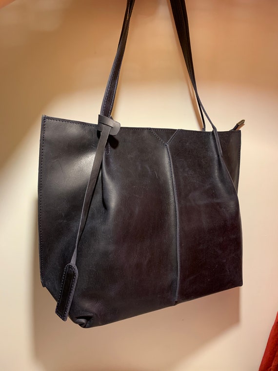 クラシックブラッククランチレザートートバッグ - Etsy 日本
