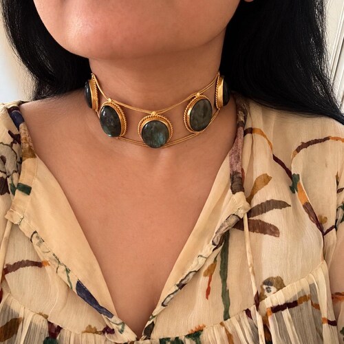 Statement choker van labradoriet / unieke sieraden / Indiase choker
