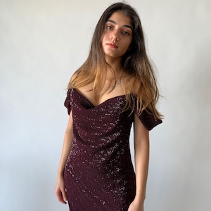 Sequin Cowl Neck Gown