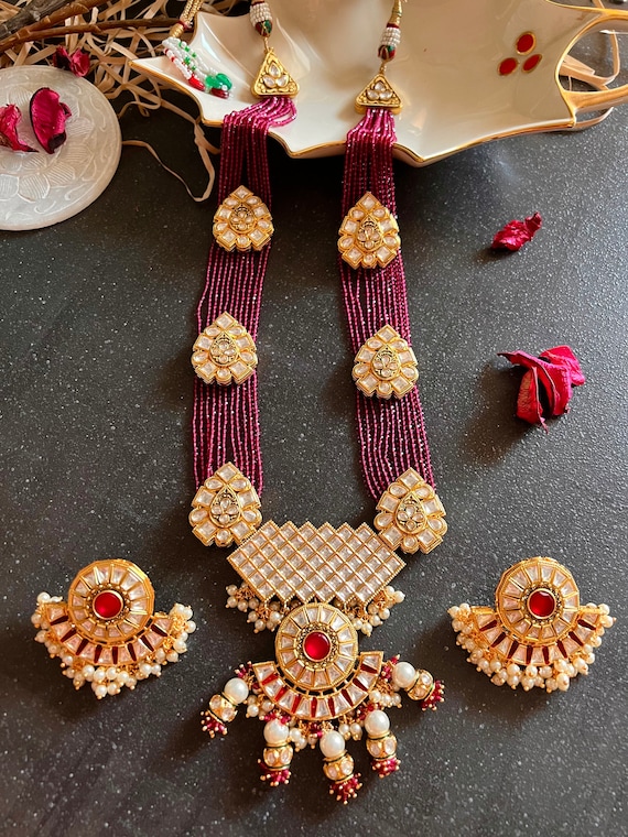 Kundan Rani Haar With Statement Earrings Bridal Necklace Set Wedding Necklace Set Indian Weddings Bollywood Necklace Set Etsy UK