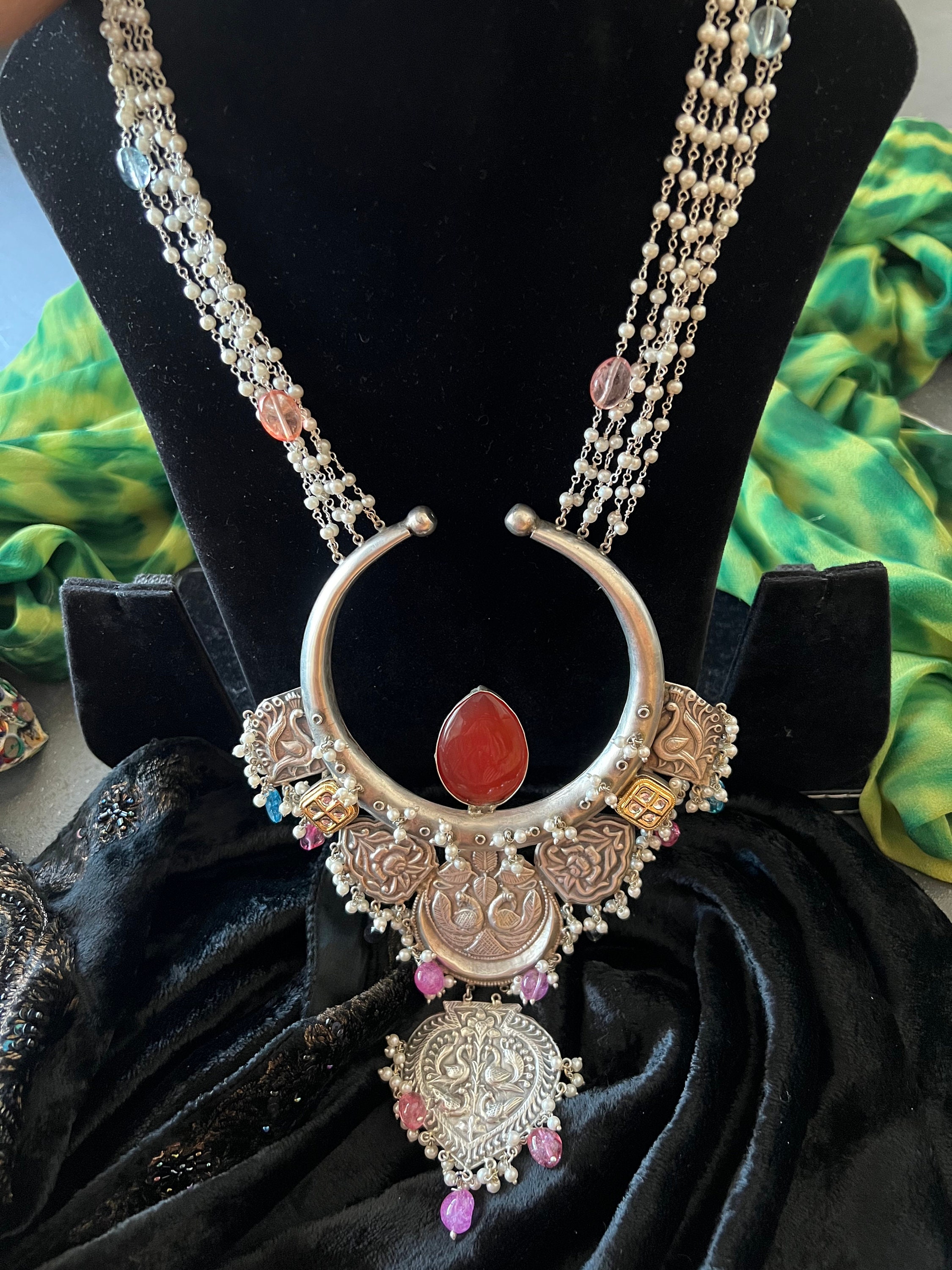 Siddhatva Oxidized Silver Statement Necklace - Afghan Antique Boho Jewelry, 33 Cm, No Gemstone - View #12