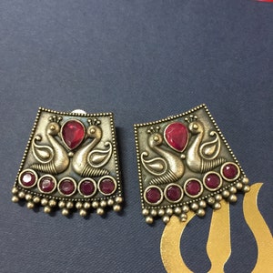 Antique Peacock Earrings/ Handcrafted Studs/ Indian Studs/ Brass Studs/ Antique Studs/ Oxidised Studs