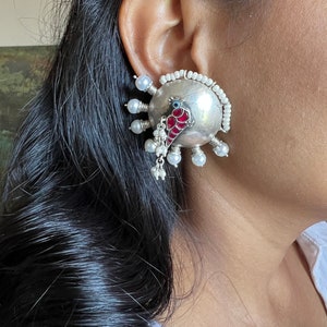 Designer Pure 925 Silver Pearl Studs/ Silver Jewellery/ Real Silver/ 925 Silver Earrings