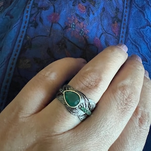 Vintage Pure 925 Silver Green Agate  Ring
