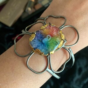 Rhodium Flower Cuff Bracelet