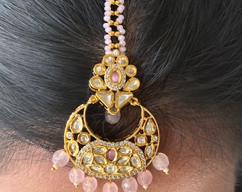 Gorgeous Pink Beads Kundan Maangtikka