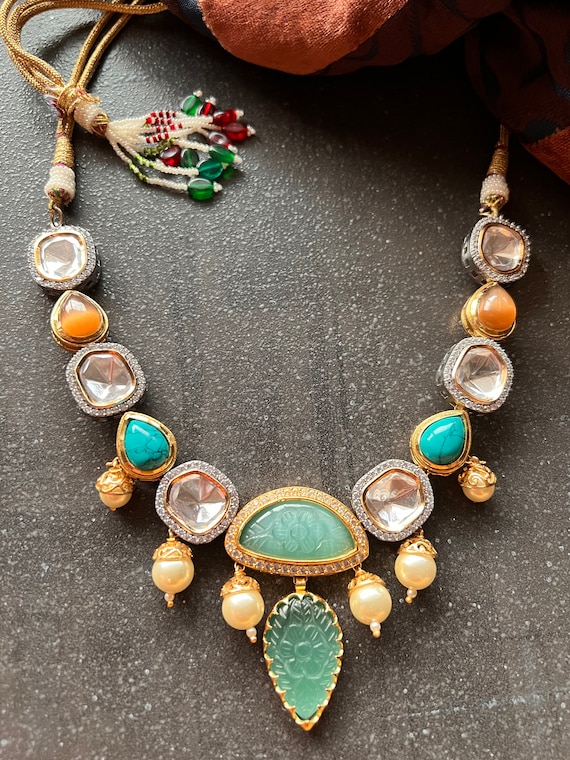 Scintillating Multicolored Kundan Necklace with Statement Earrings