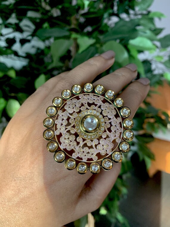 Vivah Creations Gold Kundan Stone Adjustable Ring