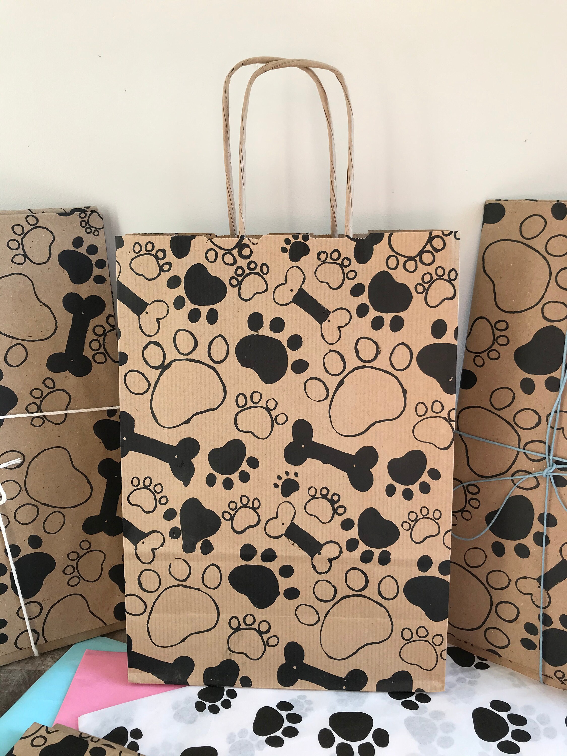 Hand printed paw print gift bags and wrapping paper recycled Etsy