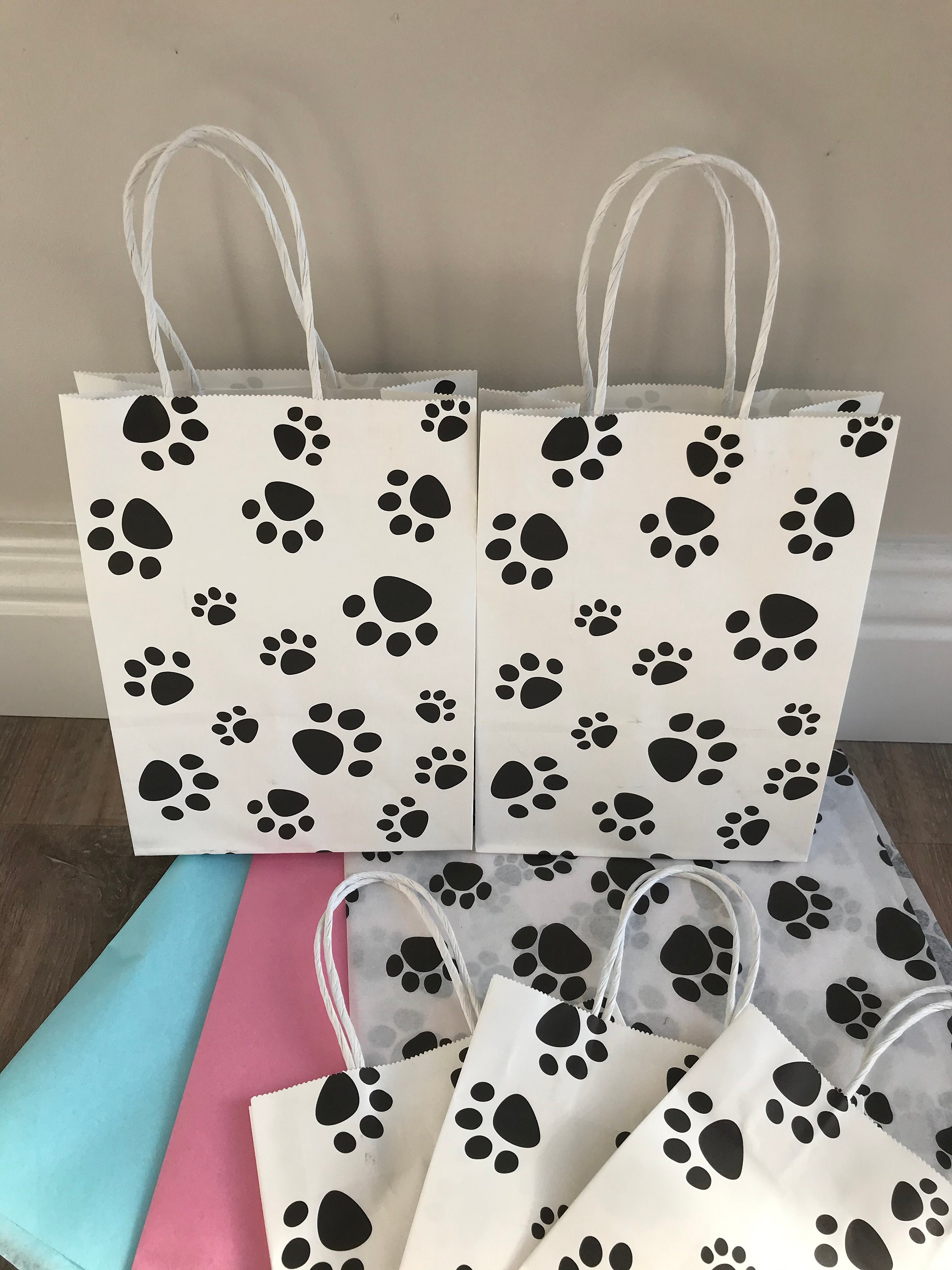 Paw print gift bag with paw print pink or blue tissue Etsy