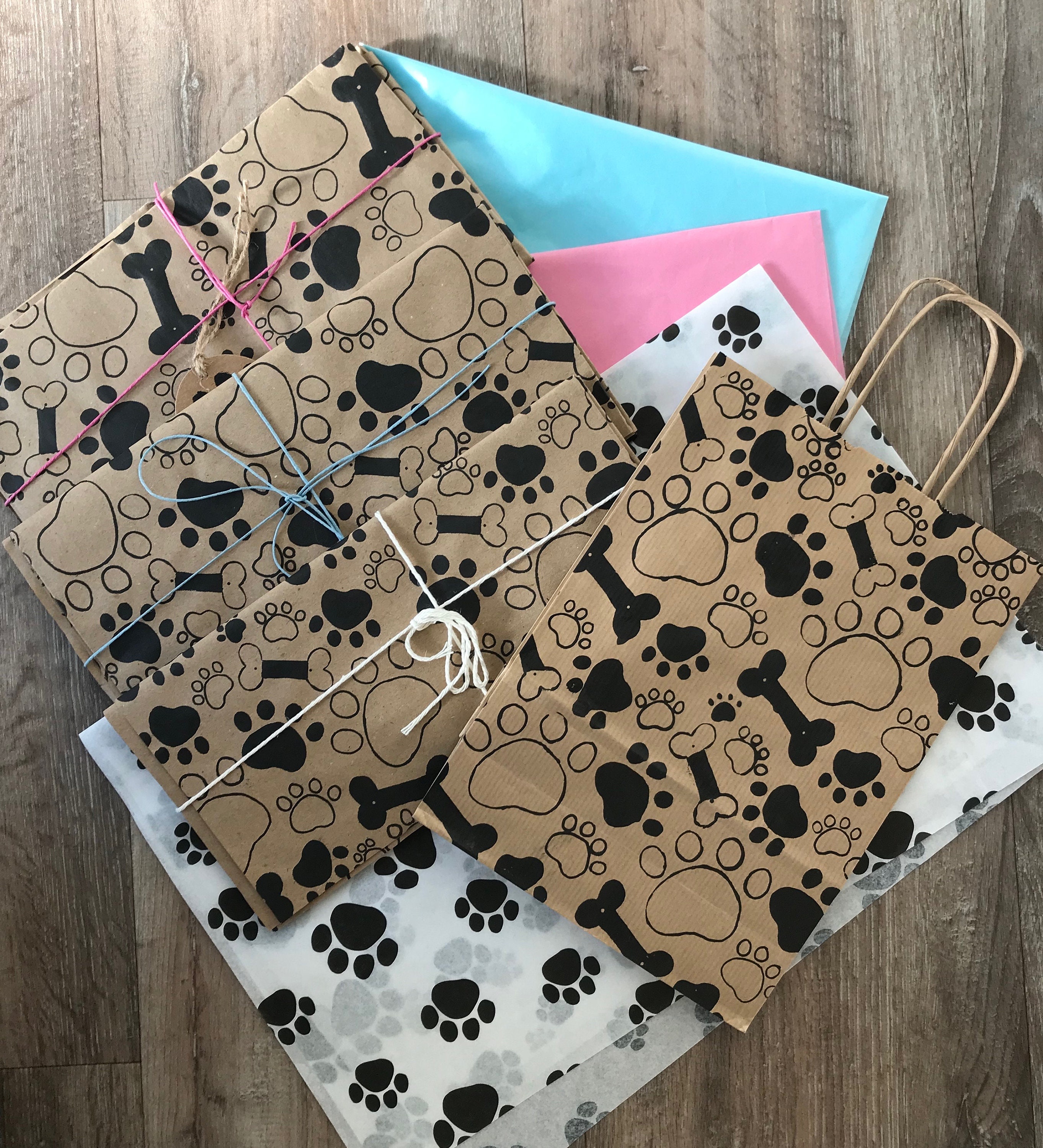 Hand printed paw print gift bags and wrapping paper recycled Etsy