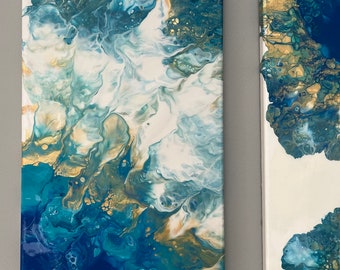 Ocean Waves, Acrylic Abstract Original Painting 10x20