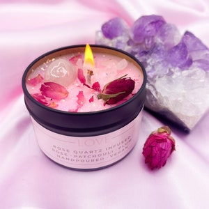 Love Candle, Crystal Candle, Mother’s Day Gift For Her, Rose Scented, Self Love Gift, Crystal Infused, Rose Quartz Candle, Love Spell, Pagan