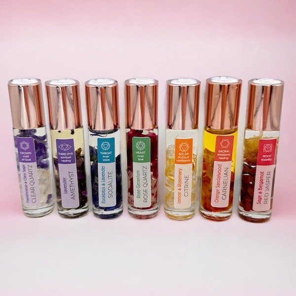 Chakra Essential Oils, Essential Oil Rollers, Chakra Healing, Natural Perfume, Crystal Infused Essential Oil, Chakra Crystals, Small Gift
